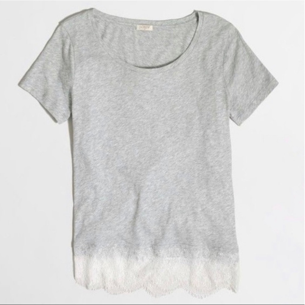 J.Crew Factory Lace Hem Tee Gray XS